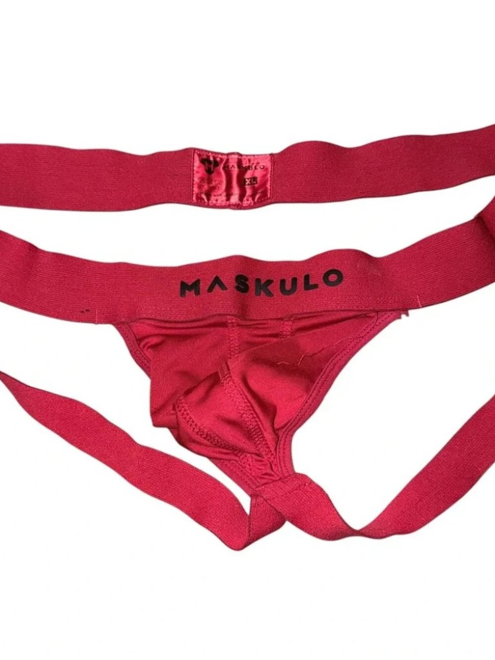 Maskulo Mens Red Athletic Jockstrap Logo Waistband Mesh Pouch Size XL Underwear